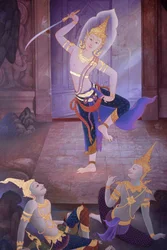 (detail) mural painting in the Uposatha (shrine hall) of Buddhapadipa temple, Wimbledon, United Kingdom