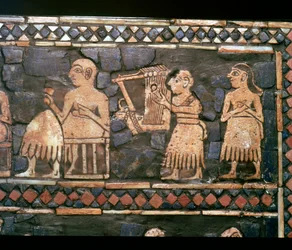 Detail of the Standard of Ur Showing a Sumerian Harpist and a Ruler, About 2600-2400 BC