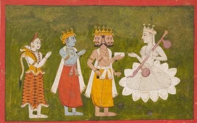 Devi Revered by Brahma, Vishnu, and Shiva