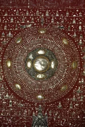 Dharma wheel in Wat Chedi Luang, Chiang Mai. Thailand