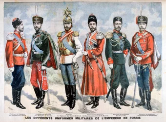 Different Russian military uniforms of the Emperor, 1896