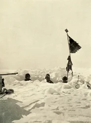 Digging to ascertain the depth of snow covering a depot, c1908, 1909