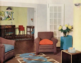 Dining-room and lounge in a reconstructed London apartment for Mrs. Harry Ewbank at Bryanston Court