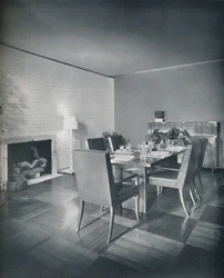 Dining-Room Furniture with Leather-Upholstered Chairs Designed by T. H. Robsjohn-Gibbings