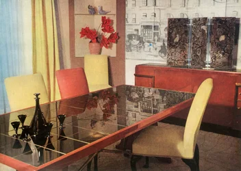 Dining-room in Sang-de-Boeuf Lacquer, by Hayes Marshall for Fortnum & Mason Ltd., London