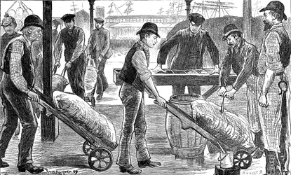 Dockers Unloading Sugar at West India Docks, London