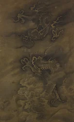 Dragon Amid Clouds and Waves