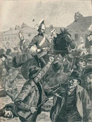 Dragoons and Highlanders scattering rioters in Belfast