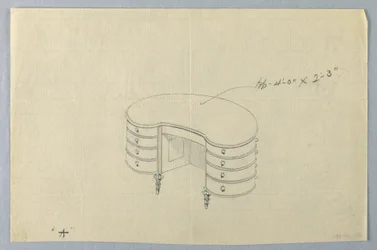 Drawing, Design for Kidney-Shaped Writing Table A with Eight Drawers