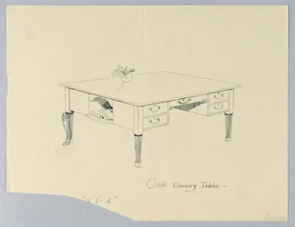 Design for Library Table with Side Niche and Leg Variation Indicated