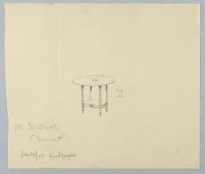 Design for Small Round Table with Carved Frieze on Shelf