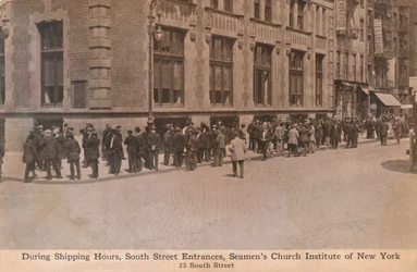 During Shipping Hours, South Street Entrances, Seamens Church Institute of New York, c1888