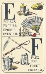 E F: Chess, Inkwell, Sponge, Fan, Scythe, Iron, Whip, Furnace - ABC of Common Things