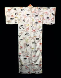 Embroidered white satin ladies kimono, Japanese, Edo period