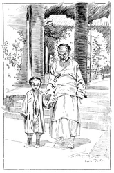 Entrance to the British Legation, Pekin. The oldest servant and his son