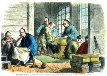 Envoys of the Japanese Prince of Nagato paying the indemnity for the affair of Simonosaki