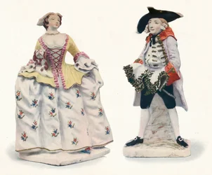 Exceptionally Rare Bow Porcelain Figures Decorated in Colours