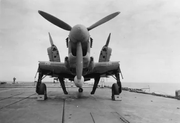 Fairey Firefly Aircraft Ready to be Transported to the Hangar Lift, HMS Venerable