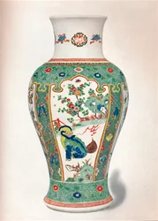 Famille Verte Vase, with Four Upright Panels Painted with Rocks and Flowering Plants, Two Monsters