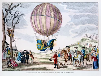 First manned flight in a hydrogen balloon, France, 1 December 1783