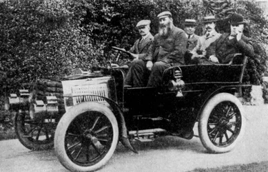 Five Men Sitting in a Motor Car, 1902-1935