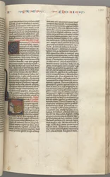 Tobit, historiated initial T, Tobit sleeping on a bed, c. 1275-1300