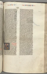 Obadiah, historiated initial V, Obadiah and a Jew in discussion
