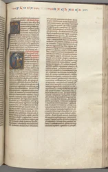 Maccabees I, historiated initial E, Mathathias Slaying the Idolatrous Jew, fol. 370r