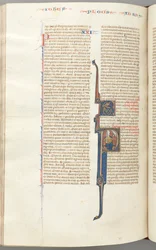 Romans, Historiated Initial P, Paul Seated with a Sword Talking to the Bust of God, c.13th Century