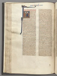 Deuteronomy, Historiated Initial H, Moses with Horns and Scroll Preaching