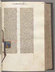 Fol. 86r, Judges, historiated initial R, Judah seated with a book talking to God, c. 1275-1300