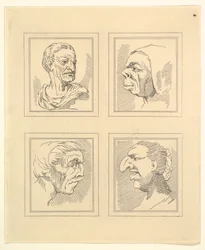 Four Heads from Characaturas by Leonardo da Vinci, from Drawings by Wincelslaus Hollar