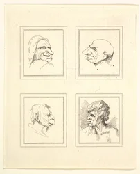 Four Heads from Characaturas by Leonardo da Vinci, from Drawings by Wincelslaus Hollar