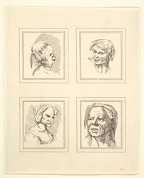 Four Heads from Caricatures by Leonardo da Vinci, from Drawings by Wincelslaus Hollar
