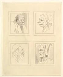 Four Heads from Characaturas by Leonardo da Vinci, from Drawings by Wincelslaus Hollar