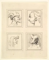 Four Heads from Caricatures by Leonardo da Vinci, from Drawings by Wenceslaus Hollar, 1786