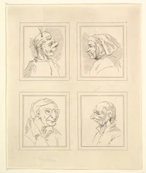 Four Heads from Caricatures by Leonardo da Vinci, from Drawings by Wenceslaus Hollar, 1786