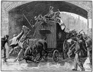 Freeing of the Fenian Conspiracy leaders from a police van, Hyde Street, Manchester