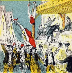 French Revolution: the voluntary corollings of the revolutionaries. Engraving in "Histoire de France". Series of advertising images published on behalf of Louit, circa 1920.