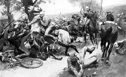 French Cavalry Attacking German Troops, First World War, 1914