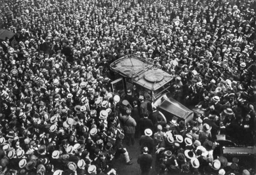 French Crowds Cheering Pershing and Joffre, Hotel Crillon, Paris, First World War