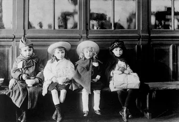 French Refugee Children Waiting for a Train