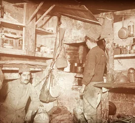 French soldiers in captured German officers kitchen