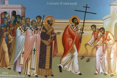Fresco in Holy Cross Church, Pedoulas. Procession of the Cross, Pedoulas, Cyprus