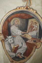 Fresco in Maglie church: Saint Luke painting, Maglie, Italy