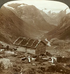 From the Mountain Inn at Vidde Saeter Down the Vidde Valley - Mt. Skaala in Right Distance, c1905