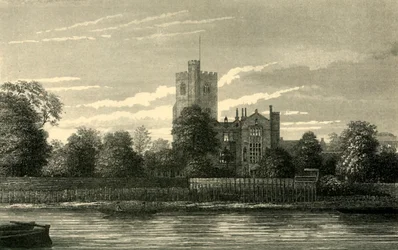 Fulham Church, from the Thames, c1878