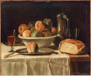 Set Table with Fruit Bowl and Pewter Jug