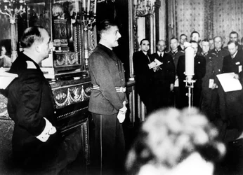 German Ambassador to Vichy France, Otto Abetz, delivering a press conference, 15 December 1940