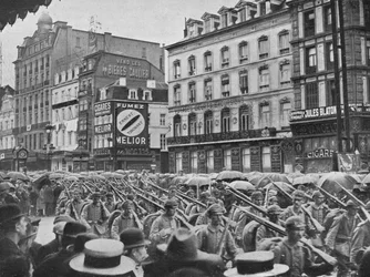 German Infantry Entering Brussels in the Rain